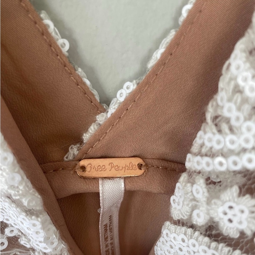 Free People Night Shimmers Lace Sequined Mini Dress Ivory/Tan NWT - Picture 7 of 8